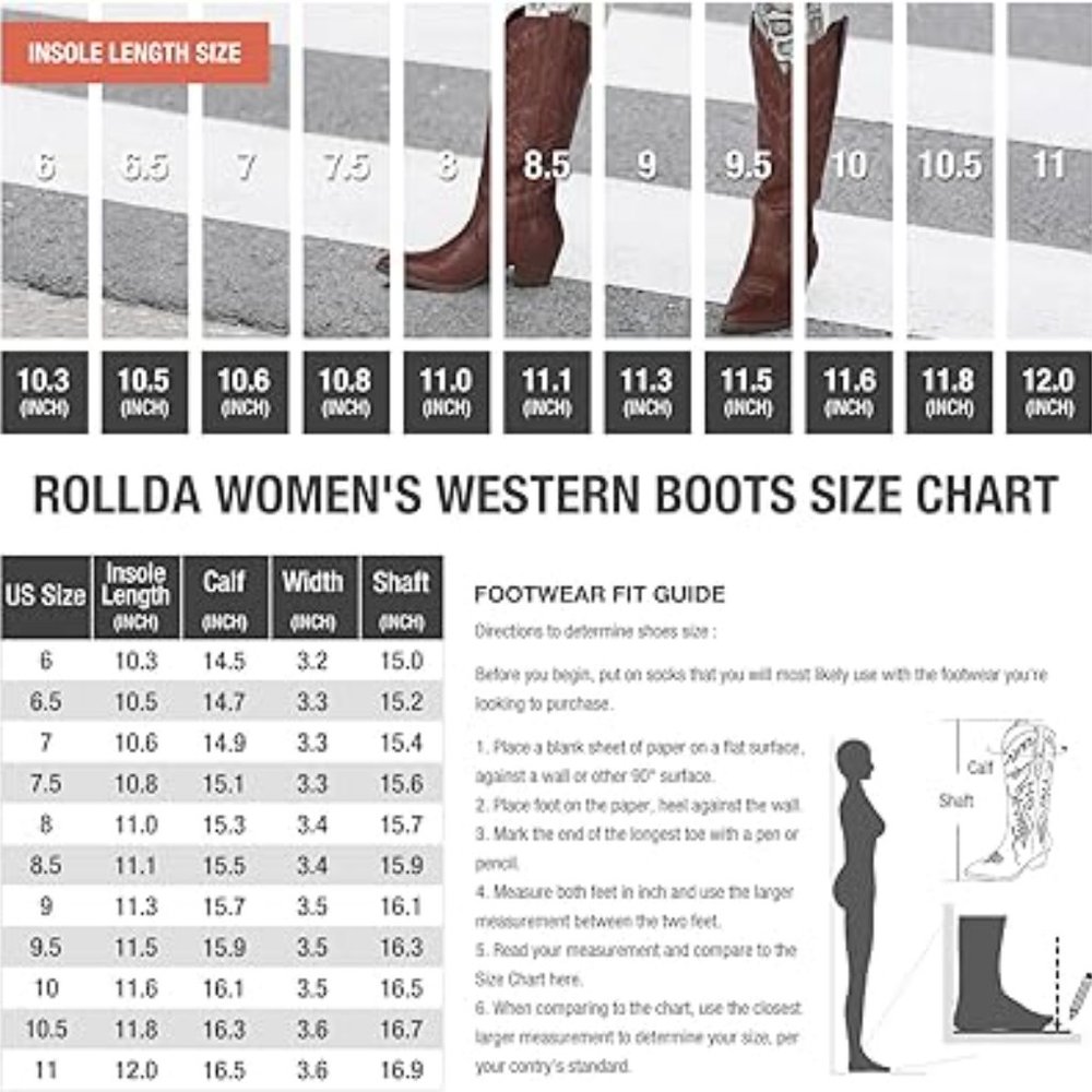 Black Cowboy Boots for Women Embroidered Cowgirl Boots Knee-High Western Boots - Picture 5 of 6